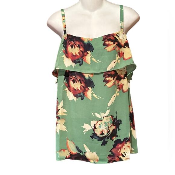 Cabi Women’s Small Spaghetti Strap Jade Green Floral Top w/ Adjustable Straps - Picture 1 of 5